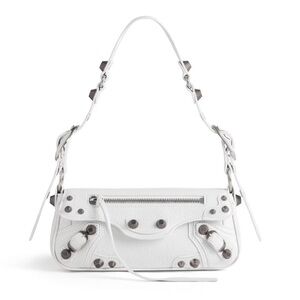 Balenciaga Le Cagole XS Sling Bag | White Arena Lambskin & Aged-Silver Hardware.